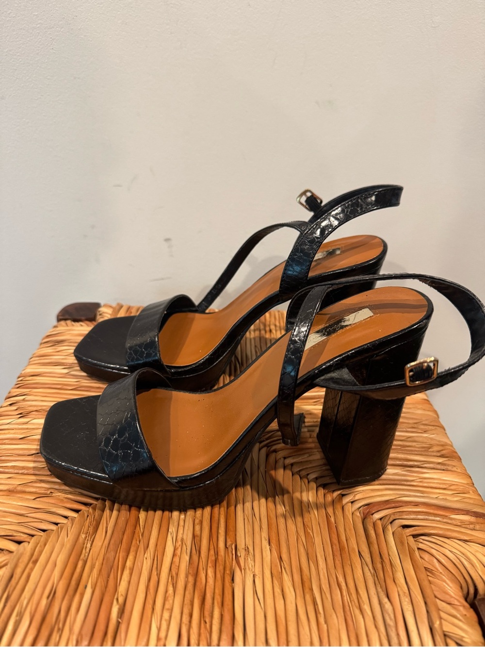 Black Platform Block Heel Slingback Sandals size 7